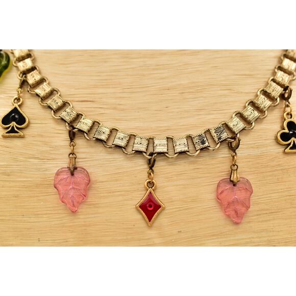 Glass Works Studios Anna Koplik Charm Necklace Collar Casino Cards Signed BinBN - Picture 3 of 12